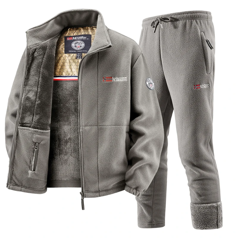 Winter Clothing Outdoor - Mens Winter Fleece Tracksuit Set Thickened