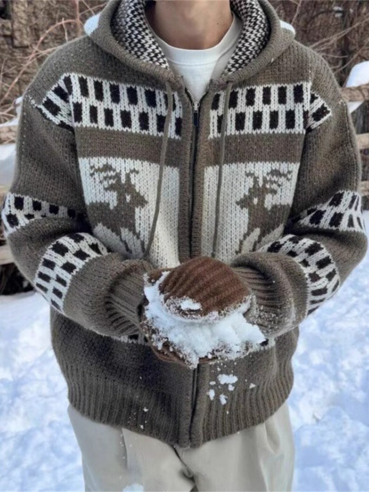 Wool Blend Coat - Fair Island Pattern French Retro Jacquard
