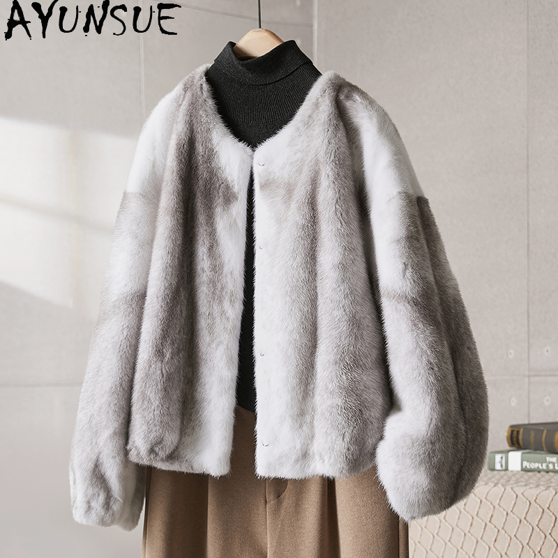 Quality Winter Clothing Jacket - AYUNSUE Winter Natural Mink Fur Jacket