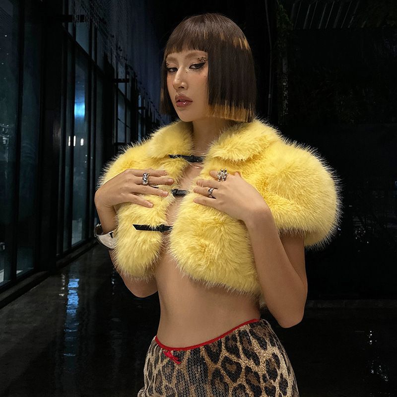 2025 Fur Short Coat Women Crop - đánh giá và giá Yellow Winter Clothing