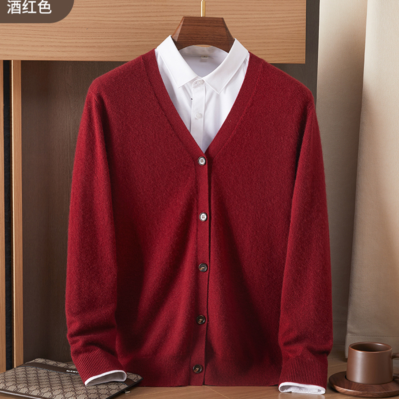 Red men's V-neck cashmere card - đánh giá và giá Wool Blend Coat