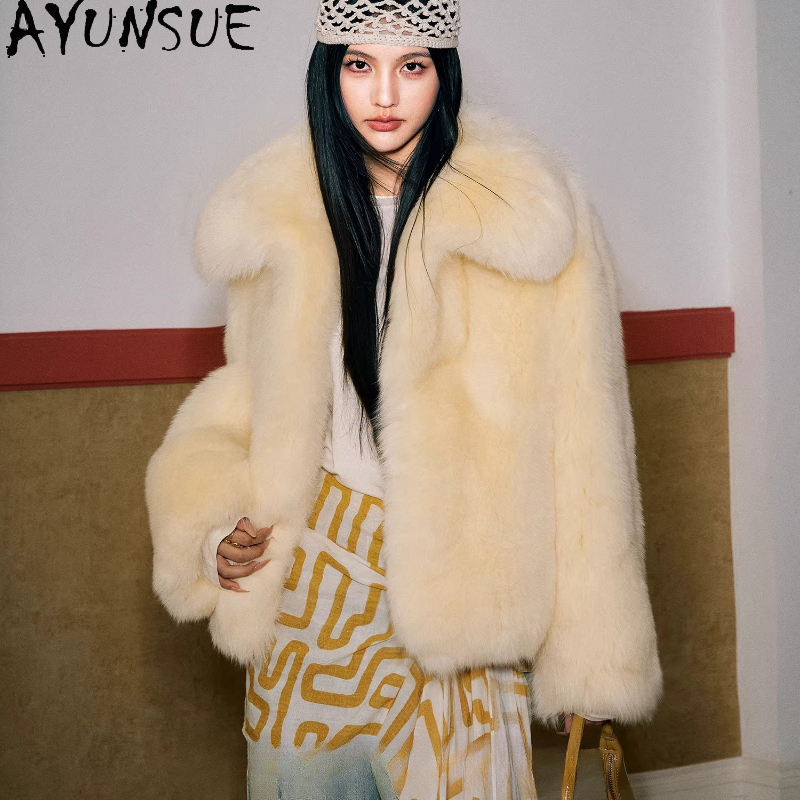 AYUNSUE Real Fox Fur Coats Wom - đánh giá và giá Yellow Winter Clothing