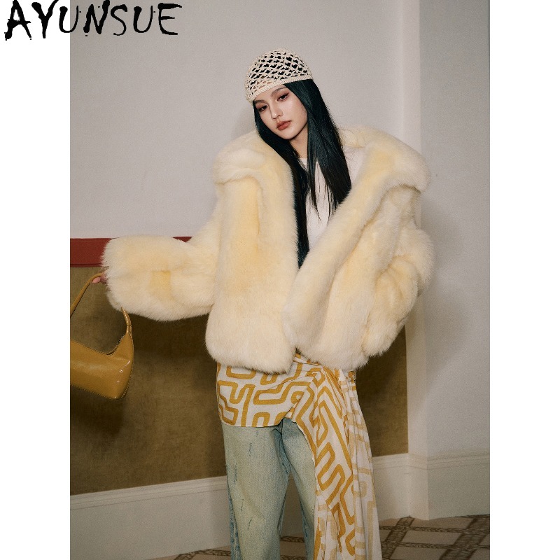 AYUNSUE Real Fox Fur Coats Wom - đánh giá và giá Yellow Winter Clothing